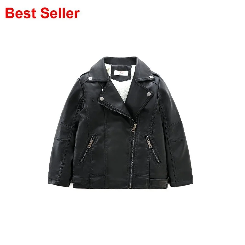 Faux Leather Motorcycle Jacket for Kids with Faux Fur Lining